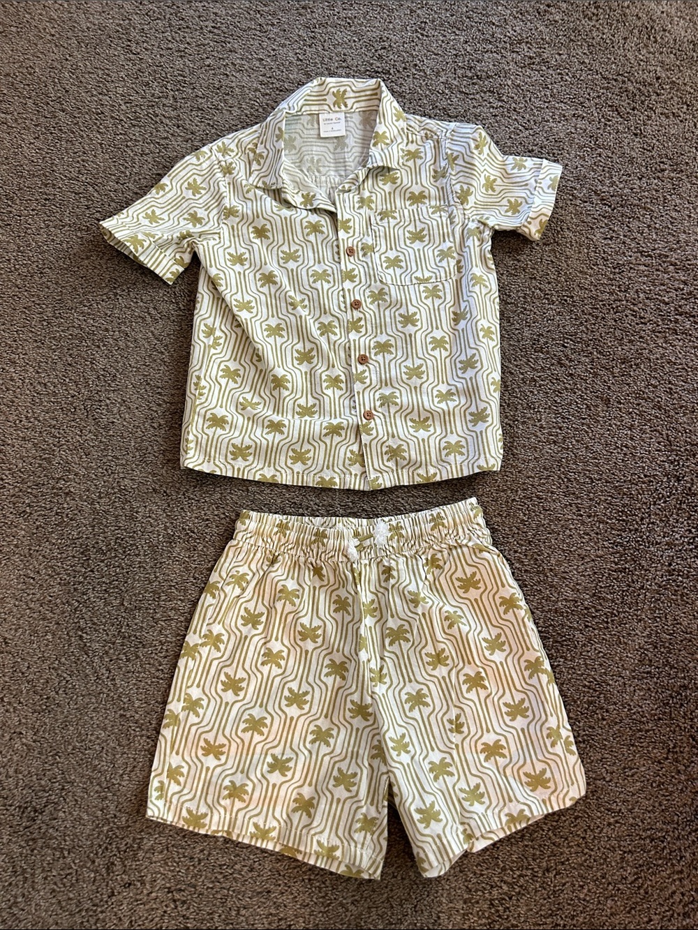 Kids' Cream and Olive Palm-Print Short Set